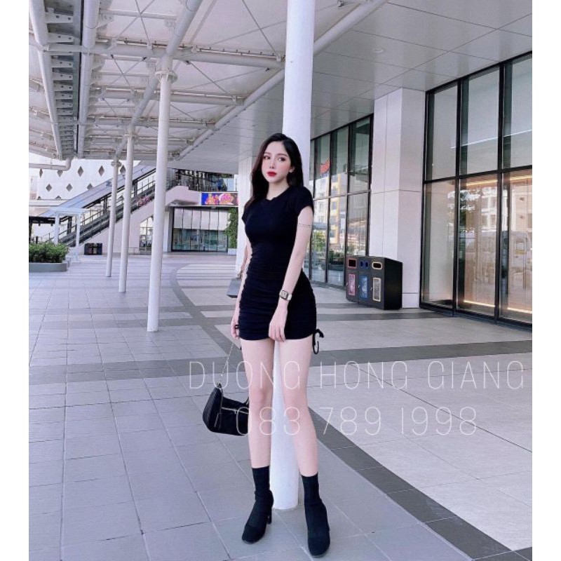 Váy ôm body dây rút sườn cổ tròn