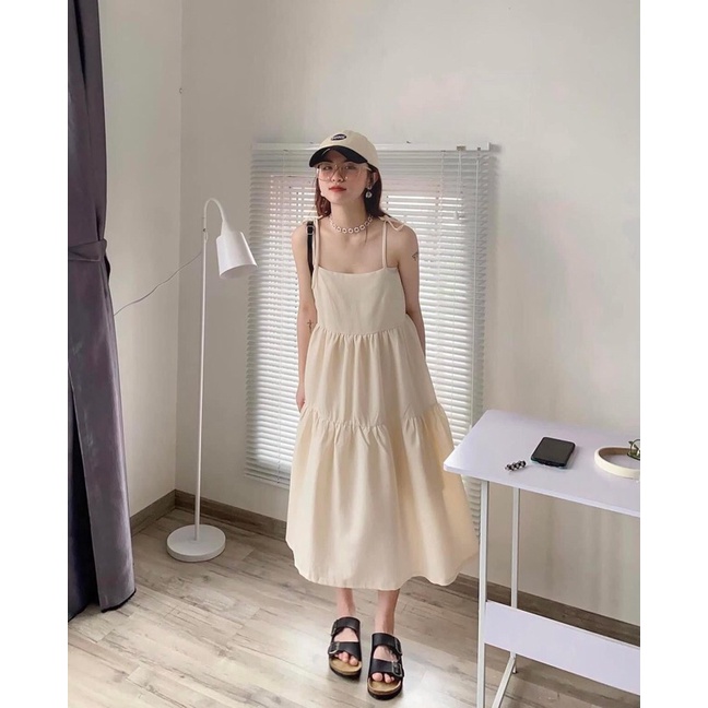 Váy babydoll đũi xốp mặc 3 kiểu - Đầm babydoll tay dời mặc 3 kiểu Pea Store