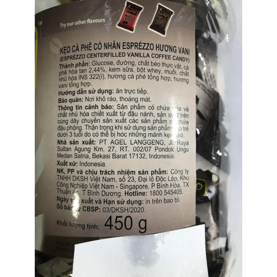 Kẹo Cà Phê nhân Vanila Coffee Candy (Hủ 450g)