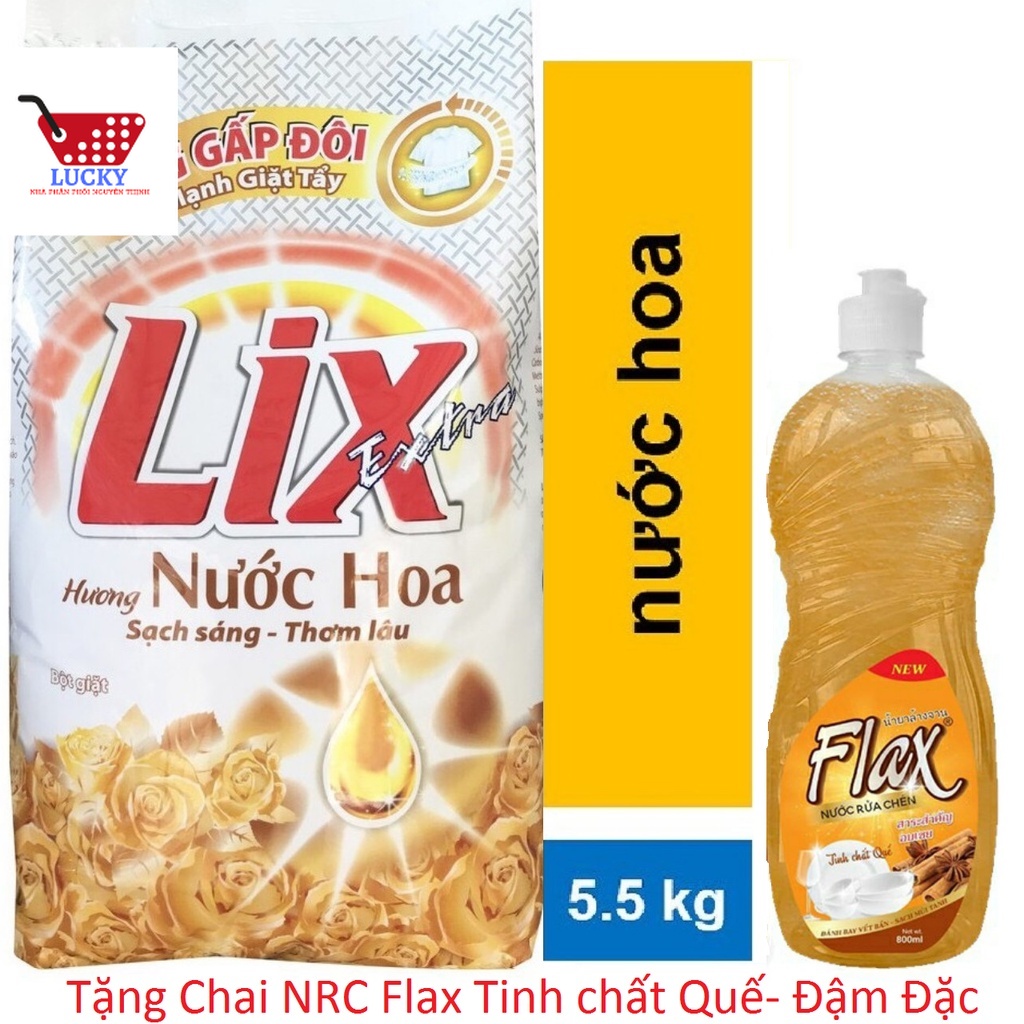 COMBO Bột giặt Lix Hương Nước hoa 5.5kg Tặng Chai NRC Lix 750g siêu sạch