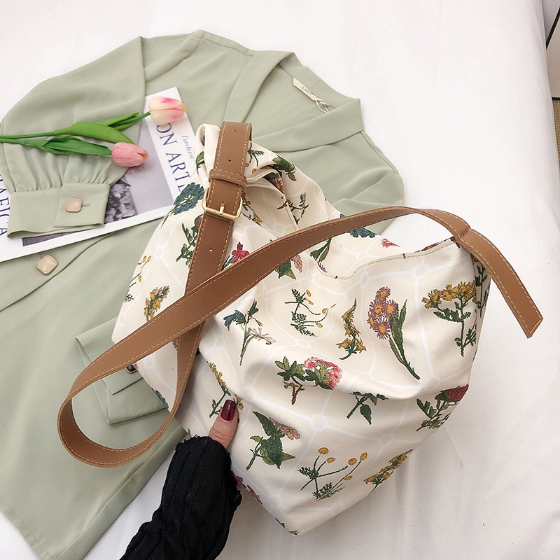 Túi Tote Đeo Vai Sức Chứa Lớn Bằng Nylon Thêu Họa Tiết Hoa