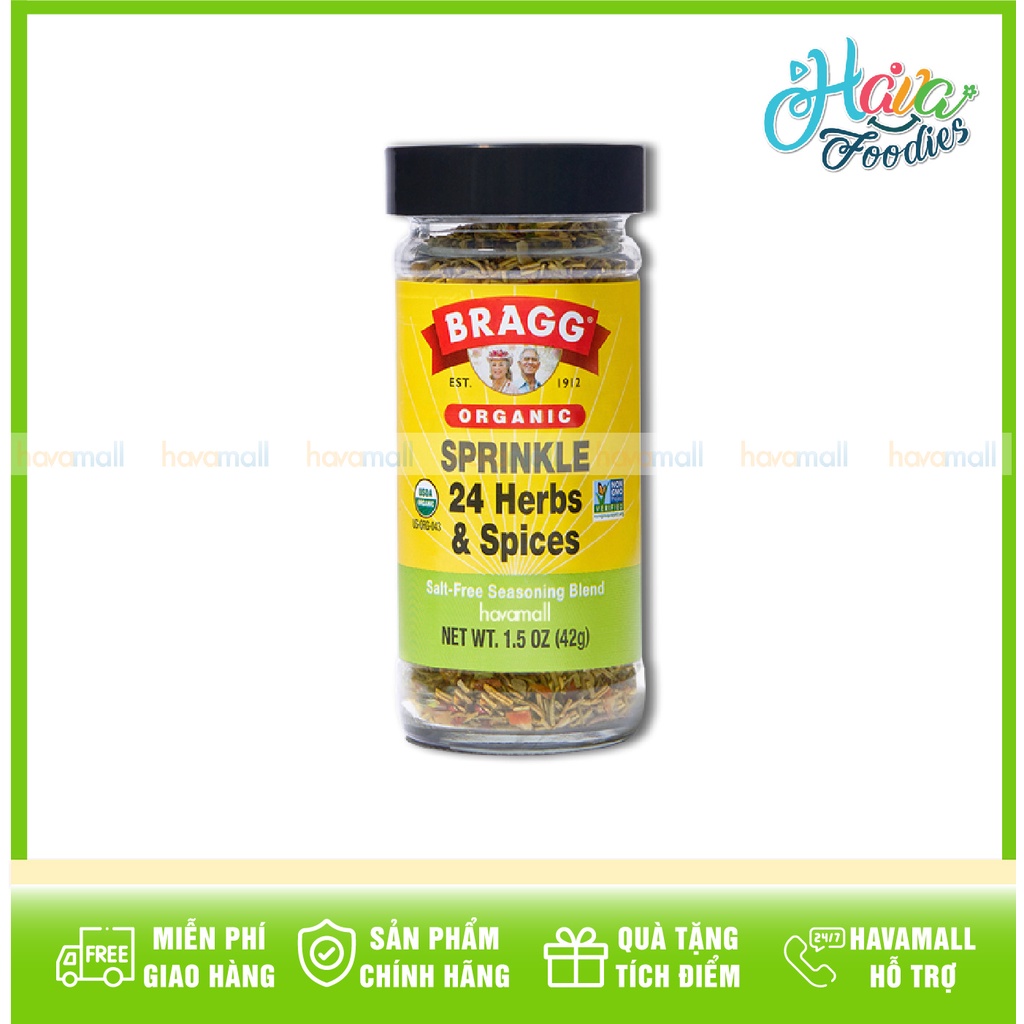 [HÀNG CHÍNH HÃNG] Hỗn Hợp Gia Vị 24 Loại Thảo Mộc Hữu Cơ Bragg 42gr – Organic Sprinkle 24 Herbs &amp; Spices