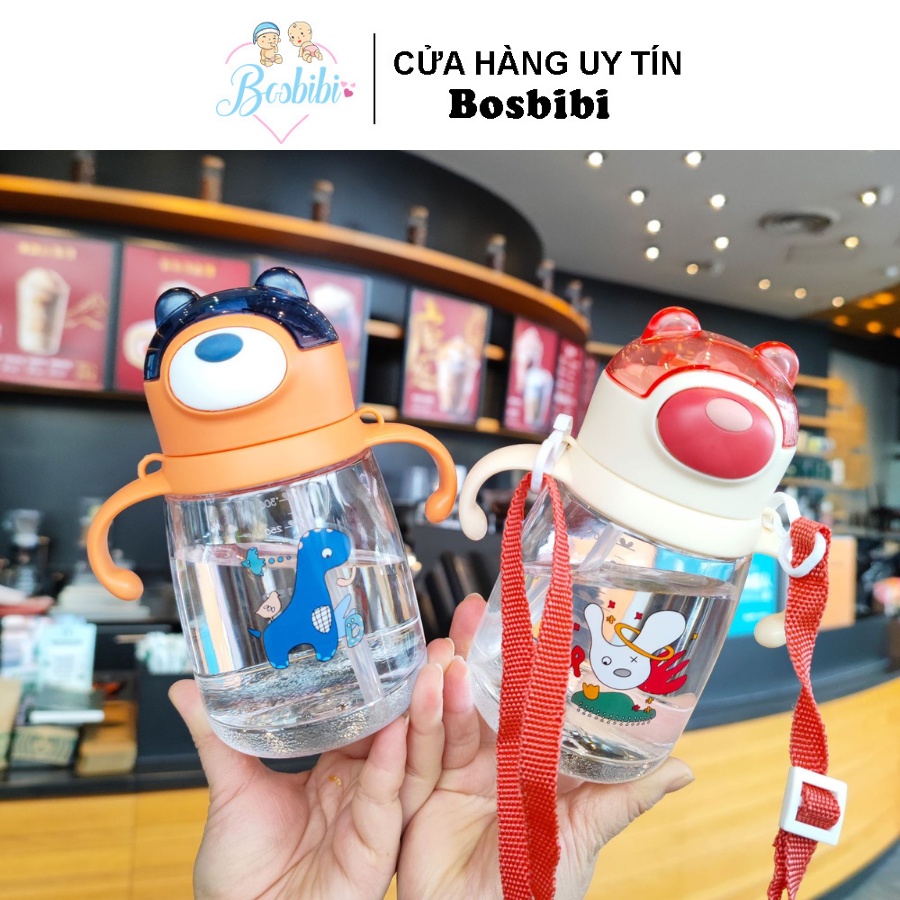 Bình nước tai gấu 450ml có dây đeo an toàn cho bé