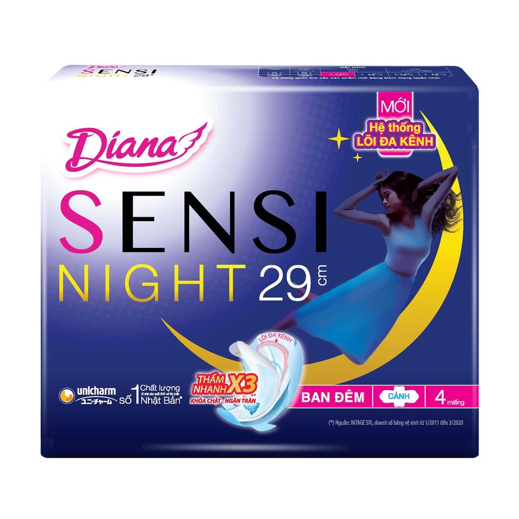 Băng Vệ Sinh Diana Sensi Night Ban Đêm Gói 4 Miếng 29cm