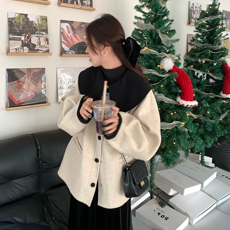 Áo Khoác Vải tweed Cổ Búp Bê Thời Trang Mùa Xuân 2022 Dành Cho Nữ