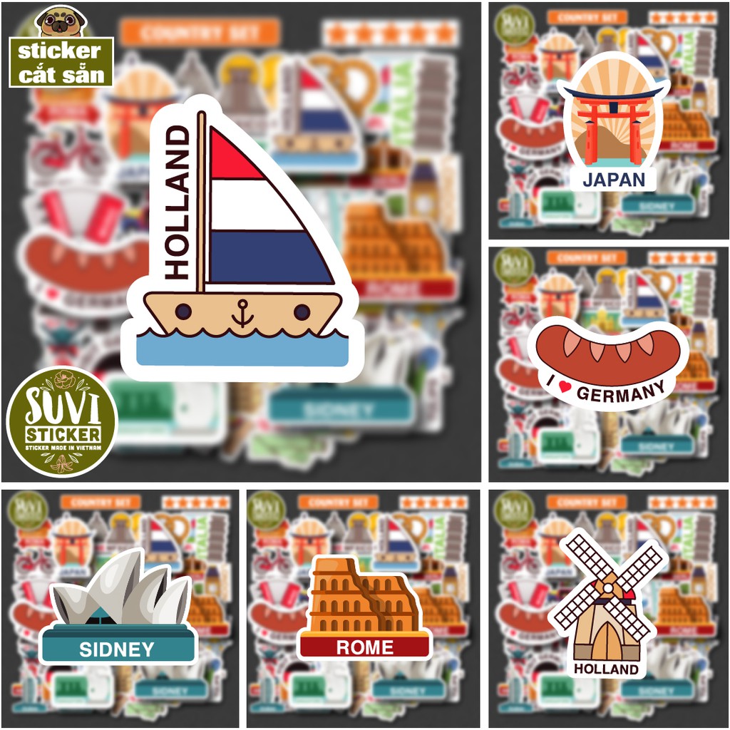 50 Sticker Country chống nước sticker dán laptop, điện thoại, đàn guitar, mũ bảo hiểm, vali. SV209