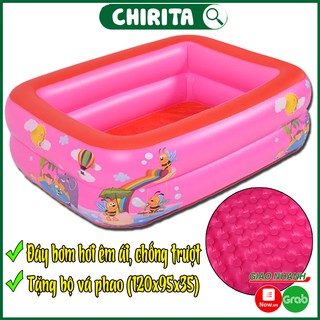 Bể Bơi Cho Bé 1M20 Loại 2 Tầng Màu Hồng - Hồ Bơi Trẻ Em - Tặng Kèm Bộ Vá Phao