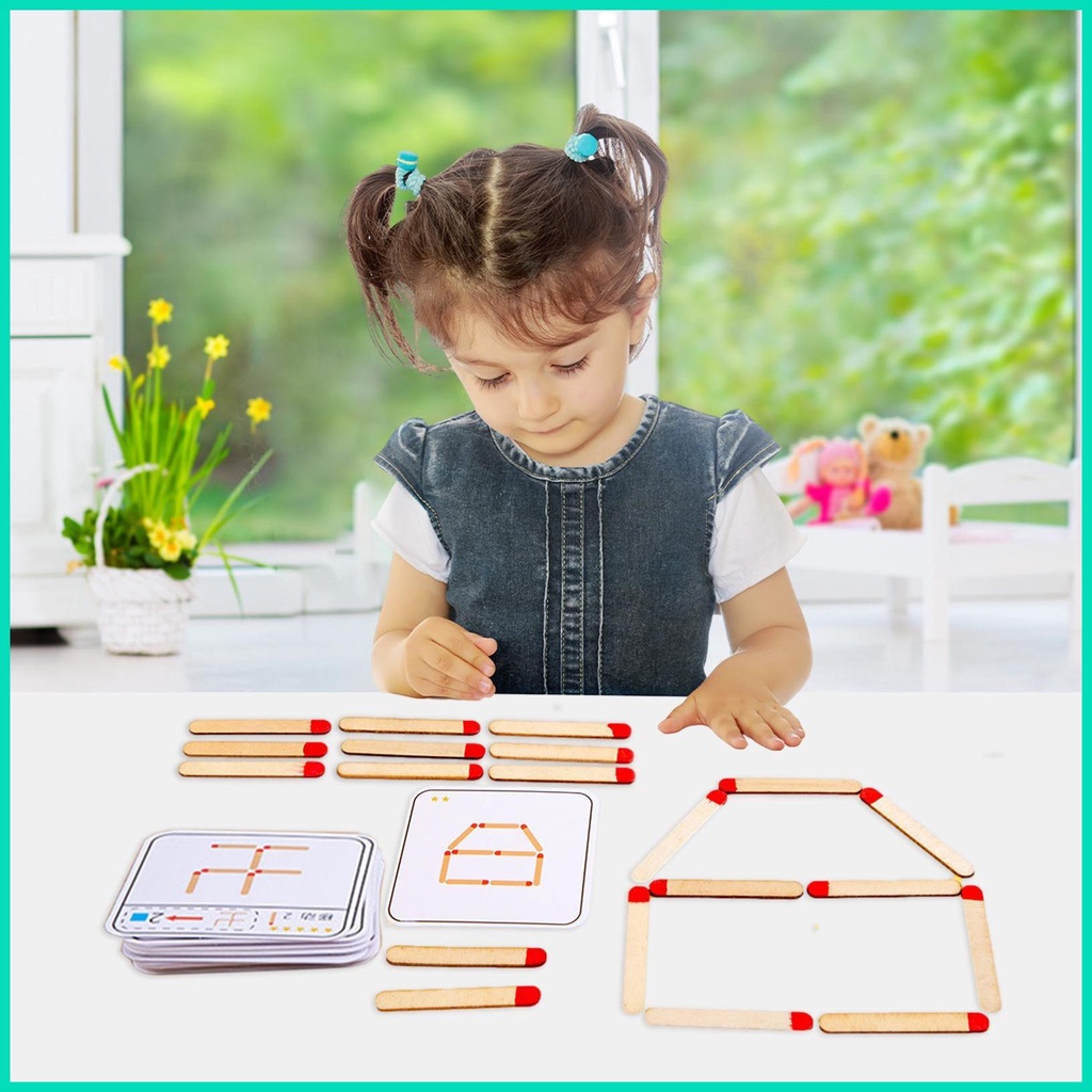 Bộ Đồ Chơi Xếp Hình 20 Que Và 30 Thẻ Tương Tác Giáo Dục Sớm Cho Bé