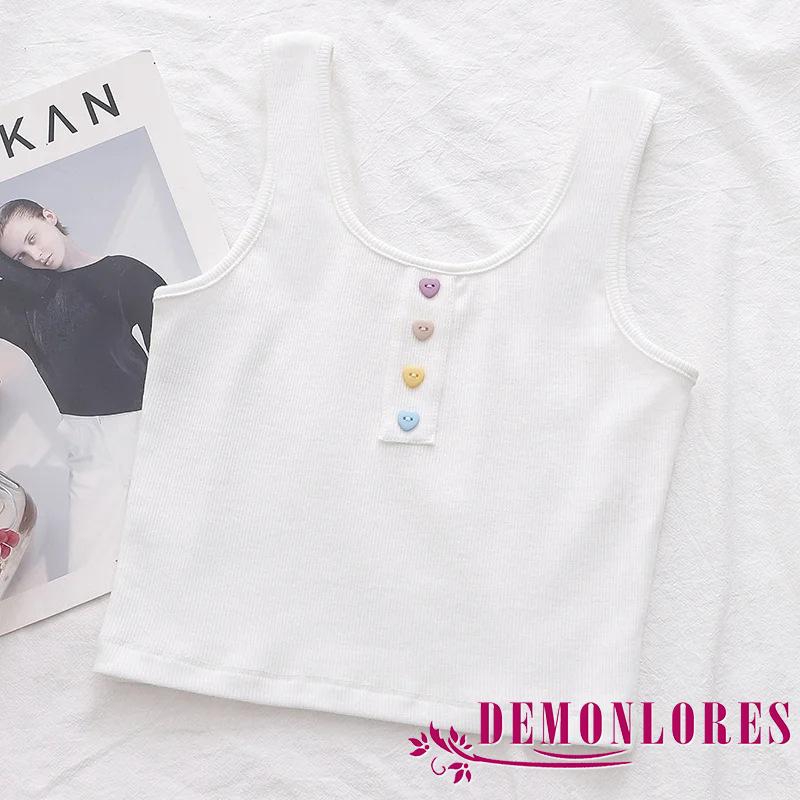 Áo sát nách phối nút hình trái tim thời trang cá tính cho nữ