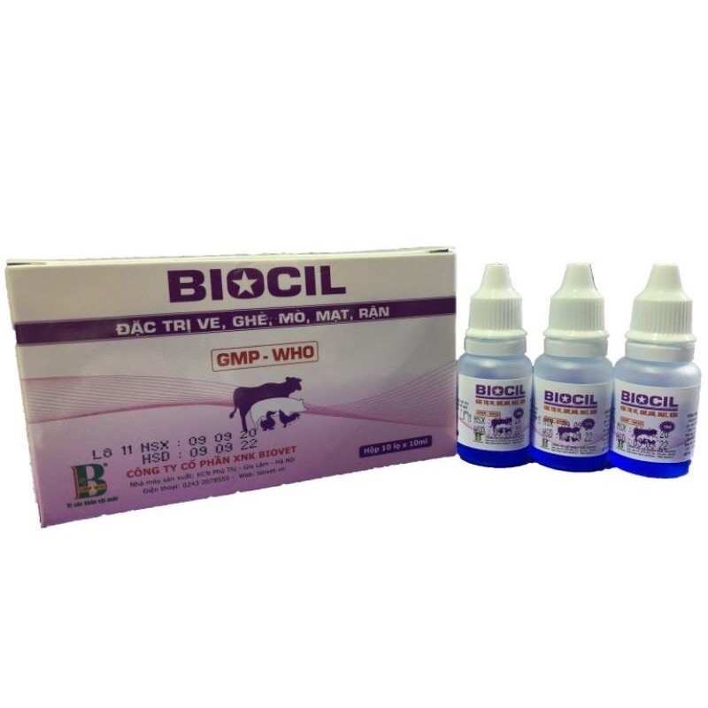 Biocil- bôi gáy đặc trị ve, ghẻ, giun sán chó mèo