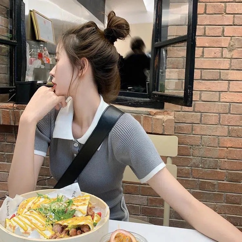 Váy Đầm Len Nữ Body Màu Ghi Xám Cổ Sơ Mi Ngắn Tay Chất Len Co Dãn Phong Cách Năng Động Thể Thao Loại 1