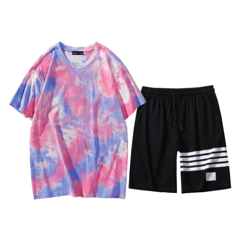Set Bộ 2 Món Quần Shorts + Áo Thun Nam Chất Vải Thun CB2_MSH001THDEF6_WAT465CT (3 Kẻ Ngang + Loang Trơn)