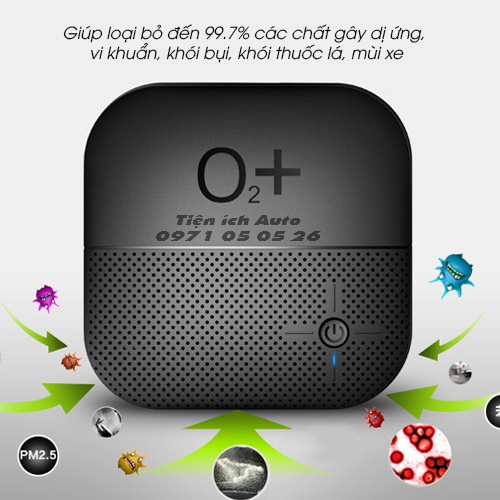 Máy Lọc Không Khí ô tô, Máy Khử Mùi ô tô O2, Lọc Không Khí, Khử Mùi, Xông Tinh Dầu, Tạo ion | tienich_auto