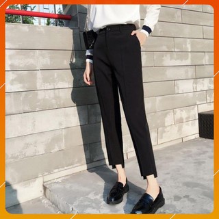Quần baggy nữ công sở cạp cao gấu lệch 2 ly - Quần tây nữ đi học khuy cài lệch vải tuyết mưa dày mềm ống đứng