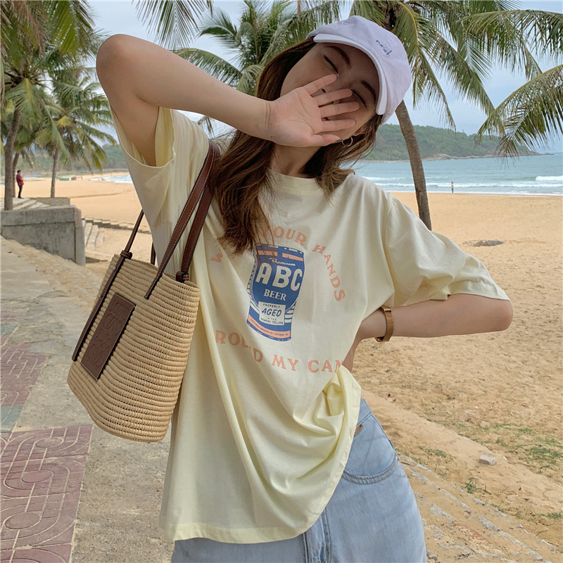 Áo thun tay ngắn cổ tròn dáng rộng nhiều màu sắc tùy chọn phong cách mùa hè mới trẻ trung dành cho bạn nữ