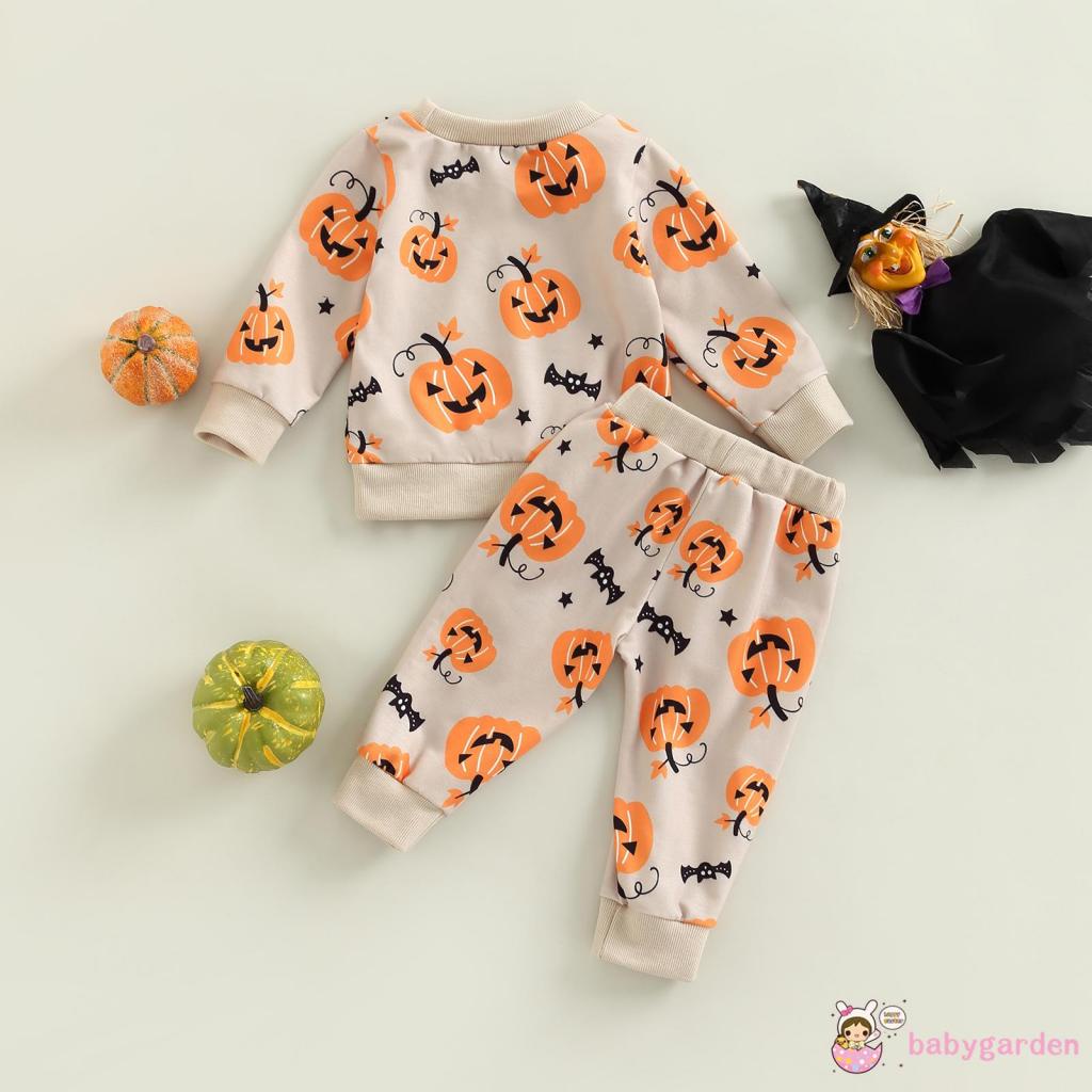 Set Đồ Halloween 2 Món Gồm Áo Thun Tay Dài In Họa Tiết Bí Ngô + Quần Cho Bé 0-3 Tuổi