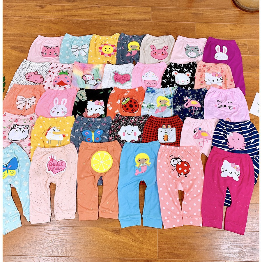 Set 10 quần trẻ em chất cotton cho bé trai, bé gái mặc hè hình thêu Mông Thú