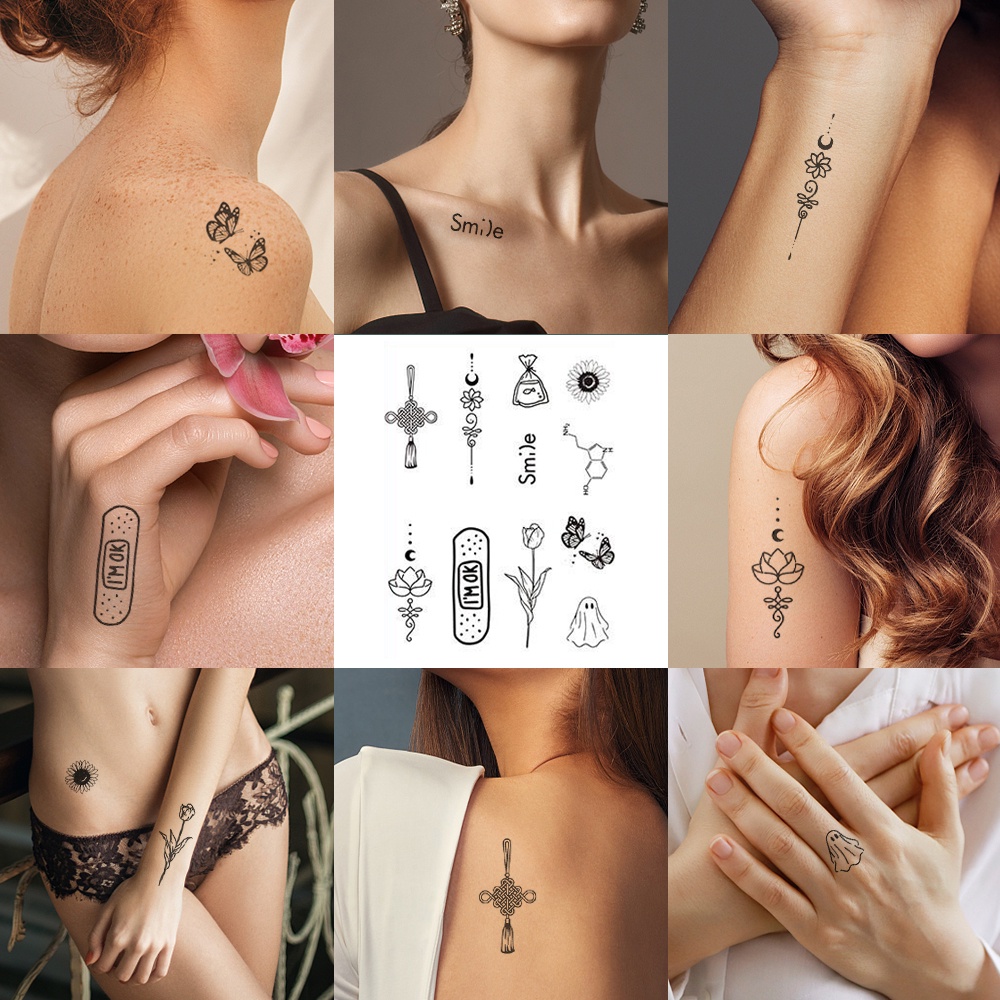 Set 5 Miếng Dán Hình Xăm Nghệ Thuật Nhỏ Nhắn Dễ Thương Chống Thấm Nước Dùng Một Lần