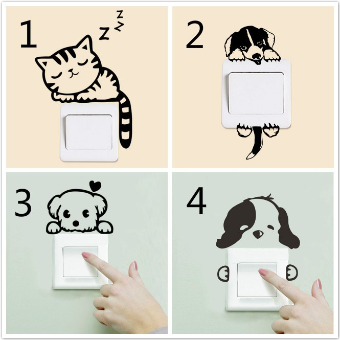 Decal trang trí công tắc hình chó mèo nghệ thuật | BigBuy360 - bigbuy360.vn