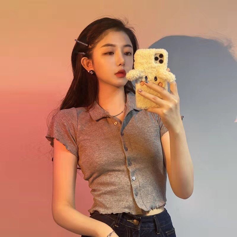 Áo croptop polo len tăm viền xoăn cực xinh