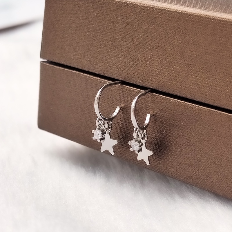 Bông Tai Ngôi Sao Năm Cánh Mạ Bạc 925 Dễ Thương Cho Nữ