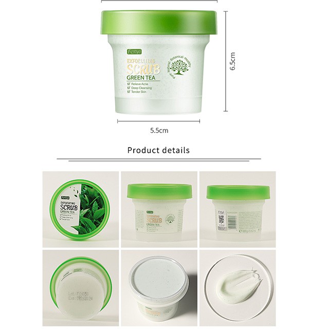 Tẩy Tế Bào Chết Trà Xanh Fenyi Exfoliating Scrub Green Tea Chiết Xuất Trà Xanh Giảm Mụn 100g