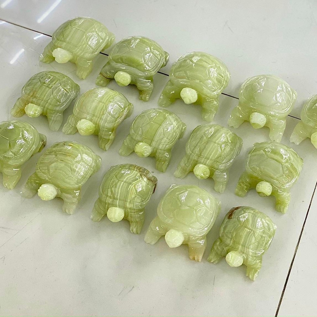 Tượng con rùa phong thủy đá ngọc Onyx để bàn làm việc - Dài 9 cm, 10 cm và 12 cm