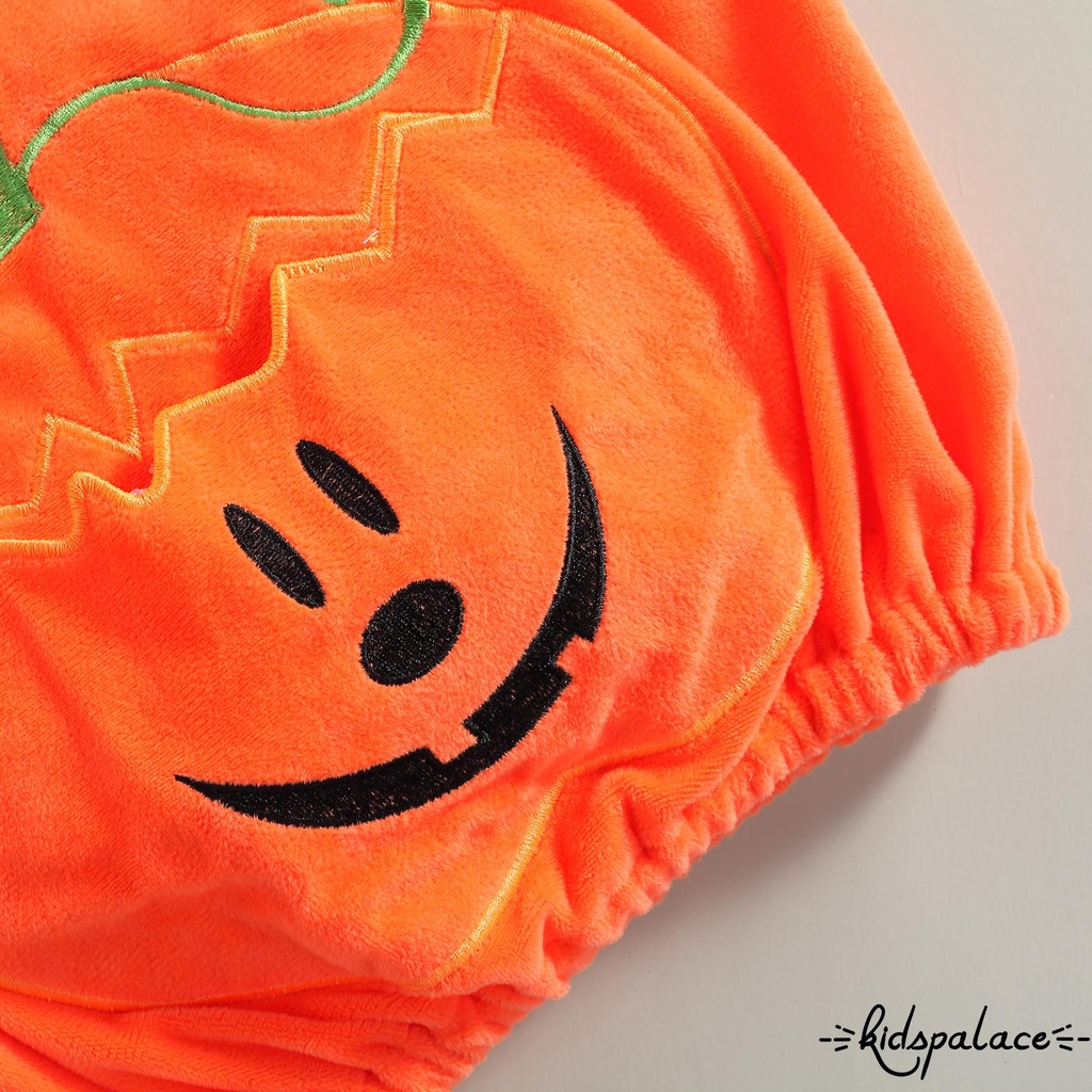 Set áo không tay thêu hình quả bí đỏ và quần dài phong cách Halloween cho bé