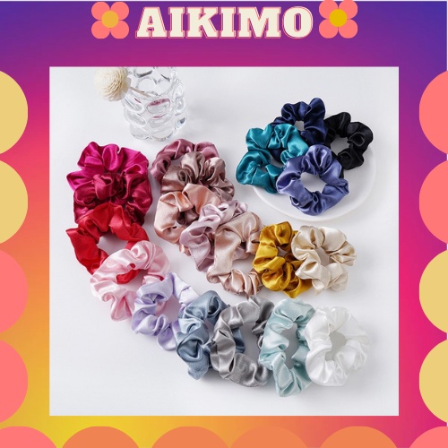 Dây cột tóc scrunchies lụa satin phi bóng sang chảnh nhiều màu video thật Aikimo SL1