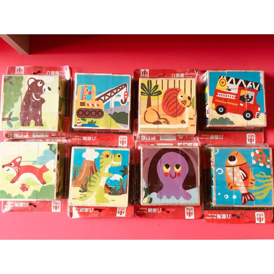Đồ chơi trí tuệ gỗ an toàn cho trẻ,set 2 bộ ghép hình puzzle ghép hình lập phương 3D ghép 6 mặt gồm 9 miếng ghép
