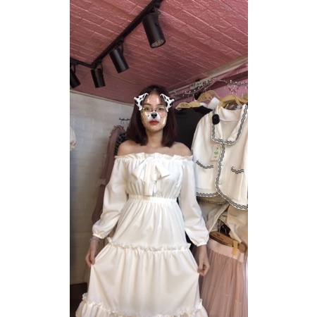 Váy Trễ Vai Nơ Tay Voan nữ - Đầm tiểu thư trắng basic trơn có lớp lót trong  vintage freesize mặc đi chơi dã ngoại tết | BigBuy360 - bigbuy360.vn