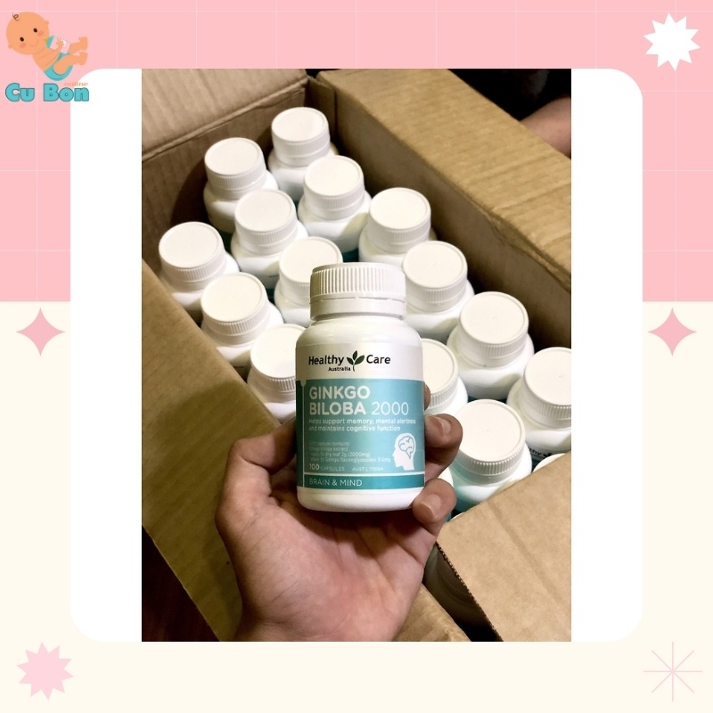 bổ não ginkgo biloba 2000mg Healthy Care của Úc giúp tuần hoàn máu não trí nhớ cho bé từ 12 tuổi và người lớn người già