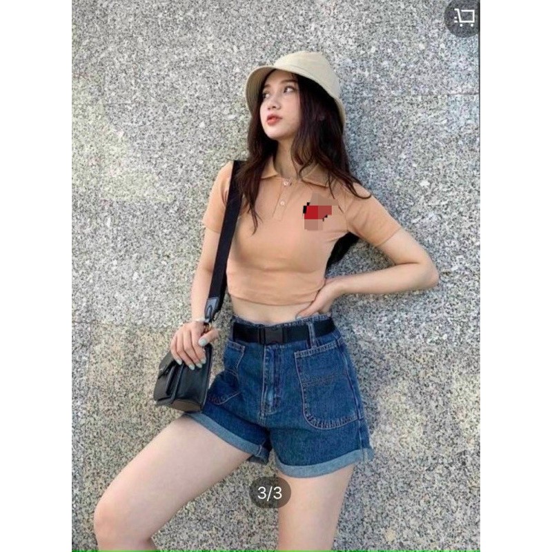 áo thun croptop có cổ thêu hình trái tim rất dễ thương
