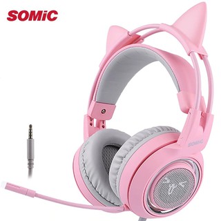 Tai nghe tai mèo SOMIC G951S Màu Hồng Khử tiếng ồn Tai nghe chơi game Có dây Có Microphone Có Rung Jack 3.5mm