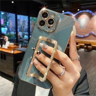 Kim Cương Vuông Giá Đỡ Lấp Lánh Dành Cho iPhone 13 12 11 Pro Max Bling Mạ Sang Trọng Chống Sốc Bảo Vệ Camera