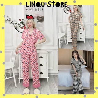 Đồ Bộ Nữ, Đồ Bộ Pijama Cộc Tay Tiểu Thư Lụa Mango Siêu Xinh Freesize 40-55kg - Linqu Sleepwear