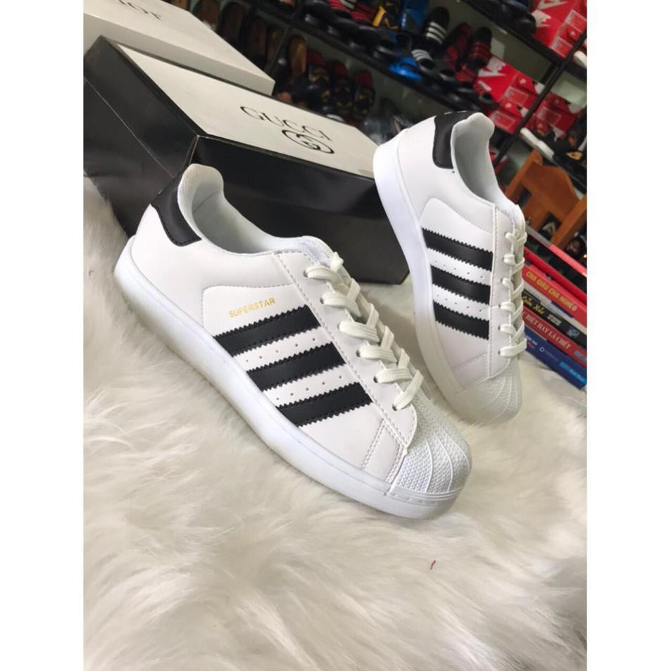 6/6 [Xả Kho] Giày adidas mũi trơn trắng 3 sọc .