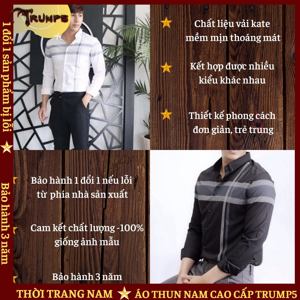 Áo Sơ Mi Nam Dài Tay 👕DEAL SỐC👕 Phối Sọc Ngang Dọc Chất Kate Mềm Mịn Không Phai - 3 Màu TRUMP5