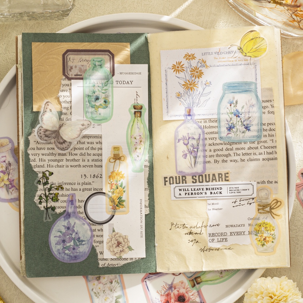 Bộ 20 Miếng Dán PET Họa Tiết Hoa Dễ Thương Dùng Trang Trí Sổ Tay DIY