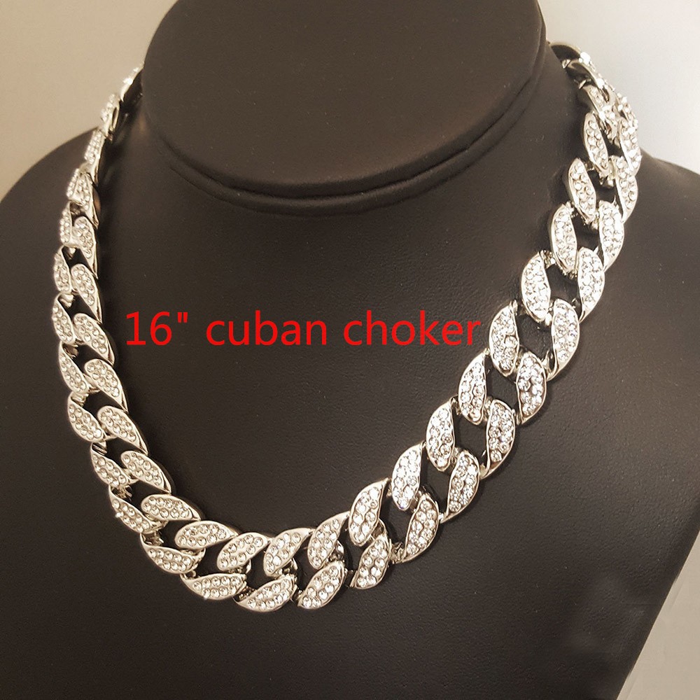 Dây chuyền phong cách Miami Cuba đính đá mạ bạc chiều dài 18" hades