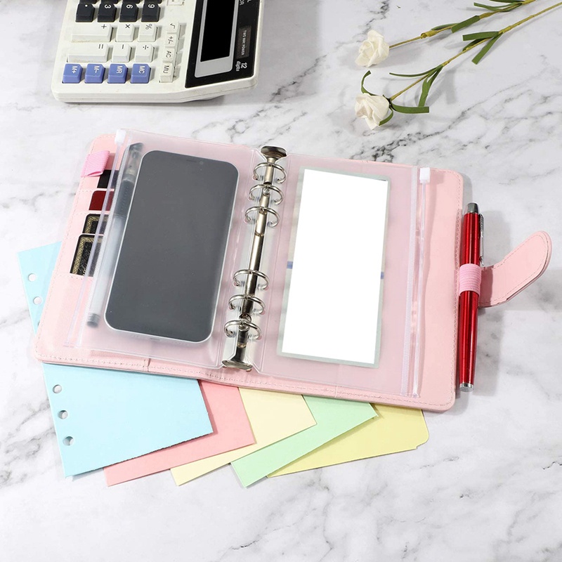 Bìa Da Pu Đựng Tài Liệu Giấy Tờ Khổ A6 Có Khóa Kéo Và Ngăn Kéo Tiện Dụng