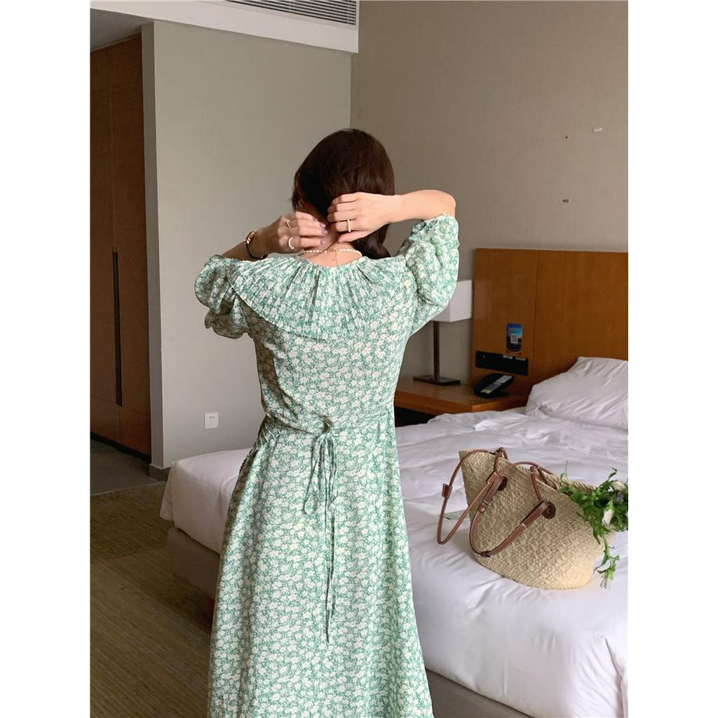 Đầm Hoa Xếp Ly Cột Dây Phong Cách Retro Thời Trang Mùa Hè 51125