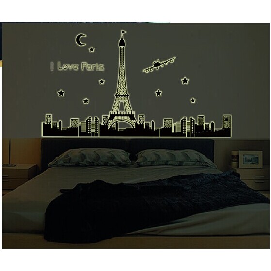 Decal dán tường Dạ quang [GIÁ SĨ] Paris dán trang trí phòng ngủ - Decal AmyShop tại HCM freeship 50k