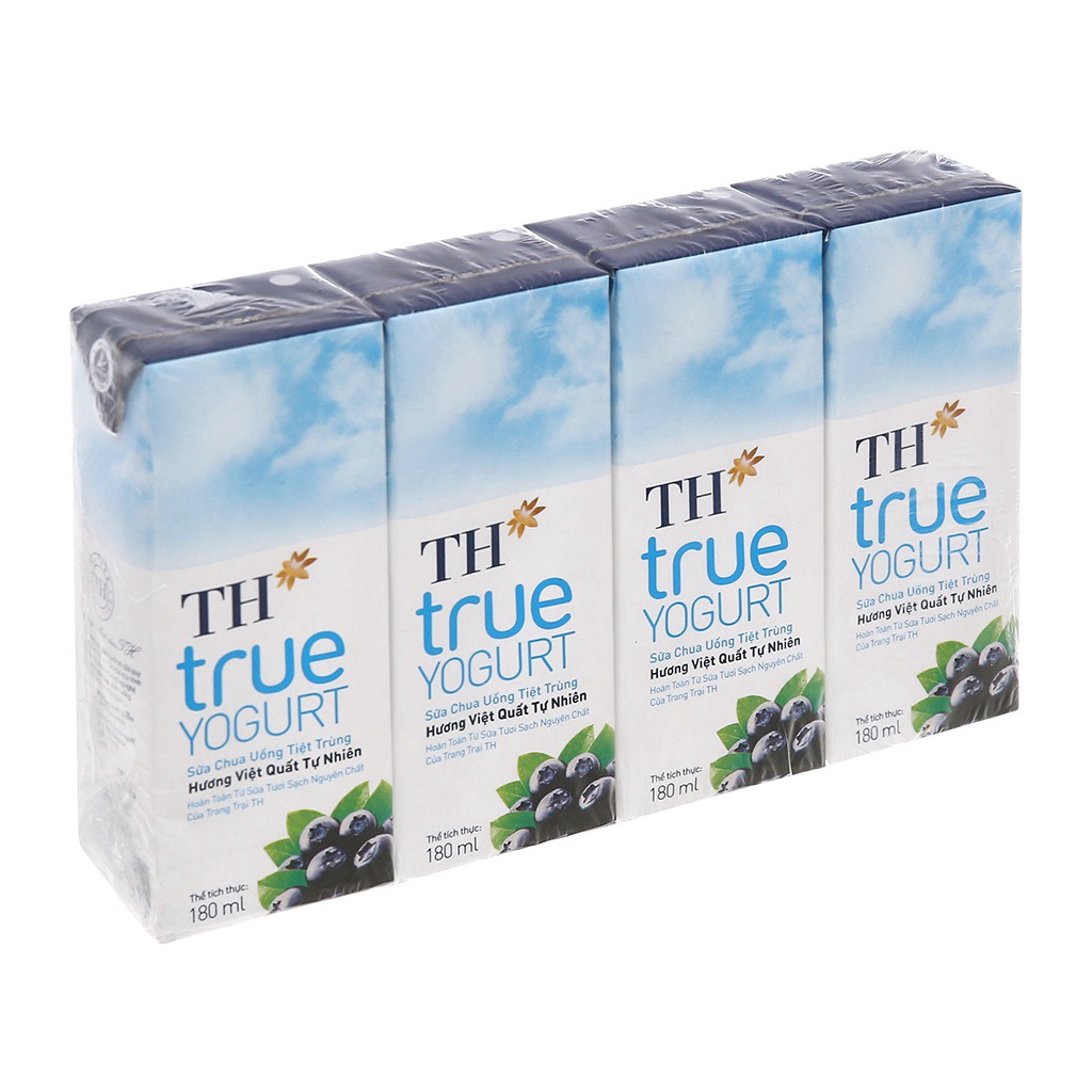 Sữa Chua Uống TH True YOGURT Tiệt Trùng  Hương Việt Quất/ Cam/ Dâu Tự Nhiên Lốc 4 Hộp