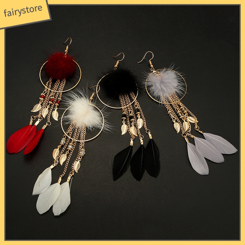 Bông tai lông vũ dáng dài phong cách cổ điển