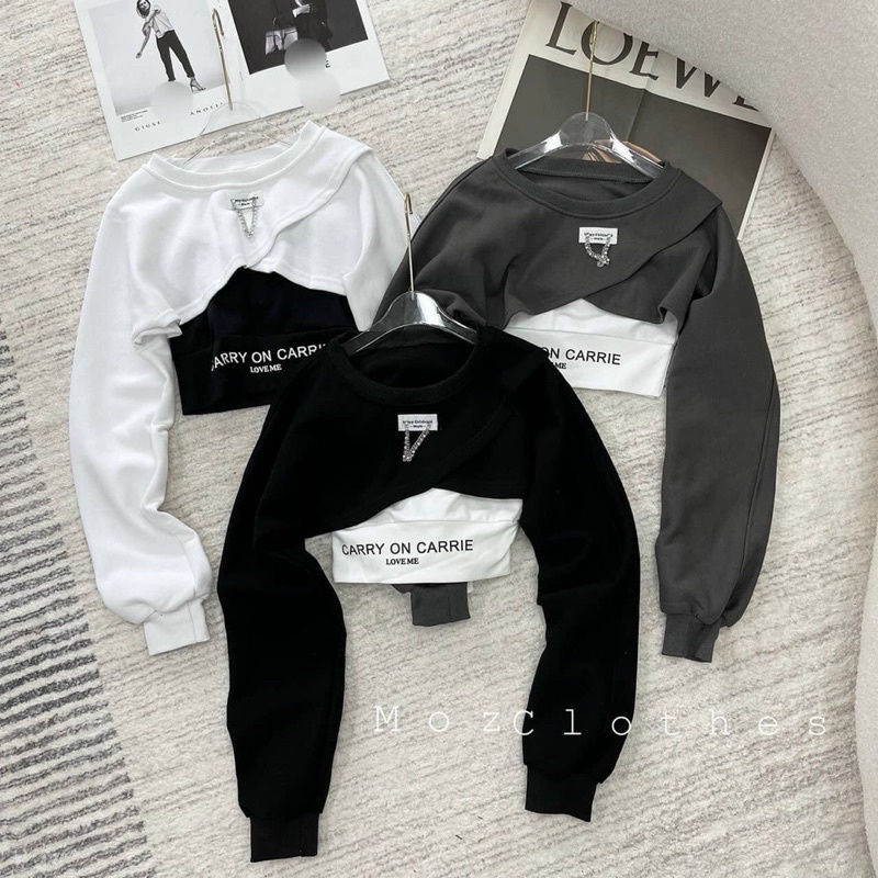 SÉT ÁO PHỐI XÚCH,ÁO CROPTOP TAY DÀI