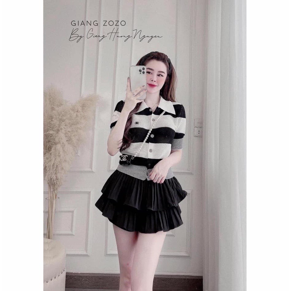 Chân Váy Dếp Ly Phân Tầng Dáng Xòe Vintage Tiểu Thư Kèm Quần Trong Váy