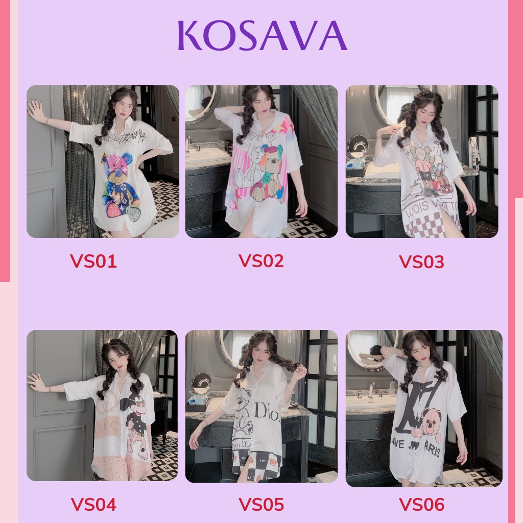 Đồ Ngủ Nữ váy ngủ lụa sơmi chất liệu satin thiết kế hình dễ thương KOSAVA
