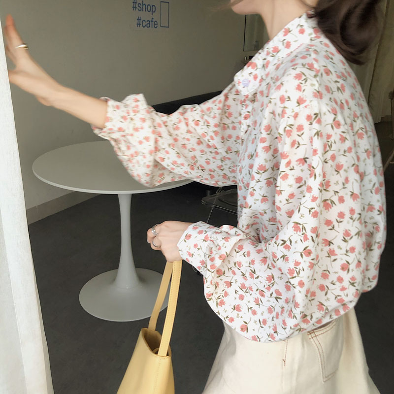 Áo Sơ Mi Tay Dài Họa Tiết Hoa Kiểu Dáng Xinh Xắn Thời Trang Cho Nữ