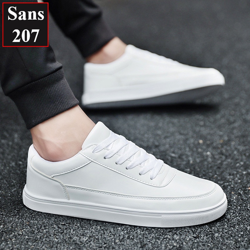 Giày thể thao nam full trắng đen Sans207 sneakers basic đơn giản buộc dây sport đế bằng